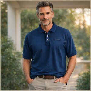 Men's Orvis Blue Polo Short Sleeve Shirt Size L Cotton Casual Golf Outdoors